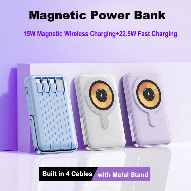 

Магнитный внешний аккумулятор 20000 мАч, портативное беспроводное быстрое зарядное устройство для Magsafe, повербанк для iPhone 17, Samsung, Xiaomi