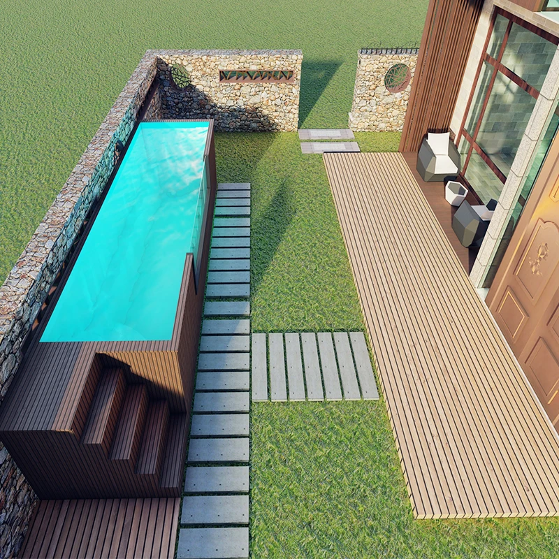 Container Swimming Pool 18FT 20ft Fiberglass Container Pool Outdoor Spa Endless Pool Commercial Hotel Rooftop Long Lifespan