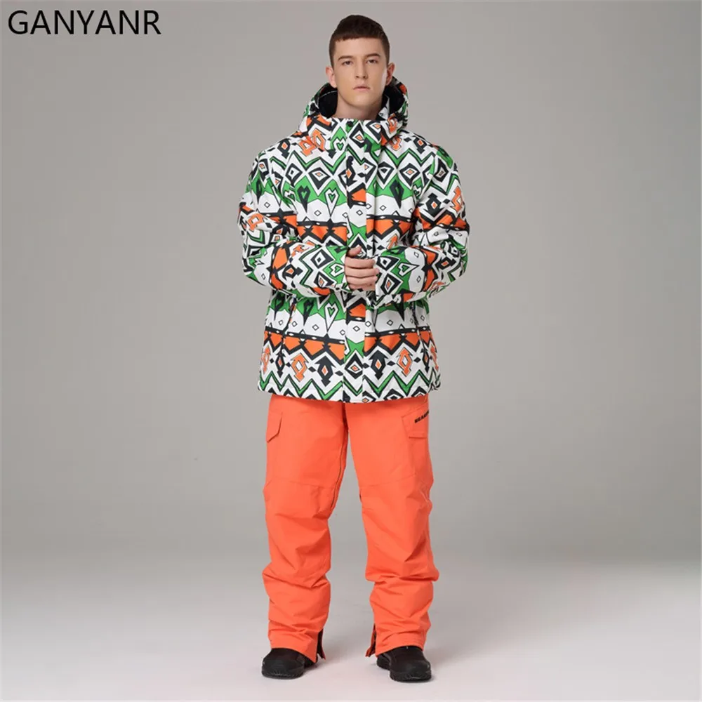 GANYANR Snowboarding Suits Men Ski Sets Winter Snow Pants Jackets Warm Hiking Outdoor Camping Sports Fishing Waterproof 2022