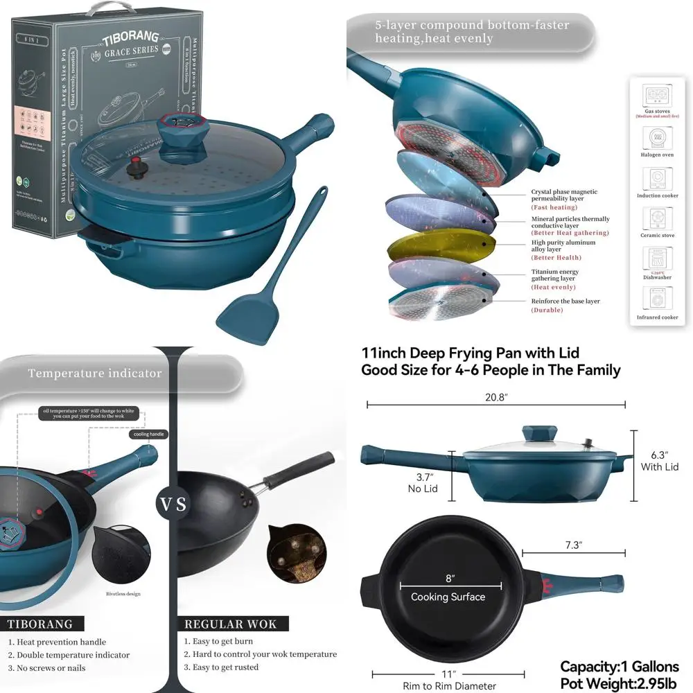 

11 5-Quart Heat-Sensitive Nonstick Deep Fryer Pan with Lid, Steam Rack, PFOA-Free, Dishwasher & Oven Safe, Suitable for All Cook