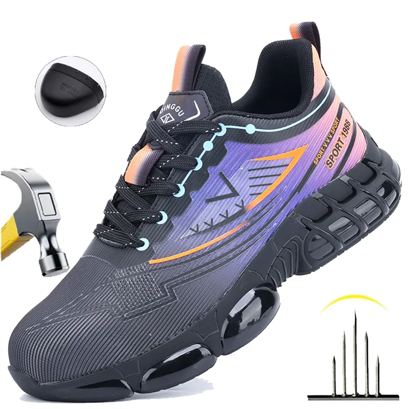 

All-Weather Safety Shoes for Men Steel Toe Work Boots Rotary Button Adjustable Indestructible Shoes Anti Shock Work Shoes 41-46