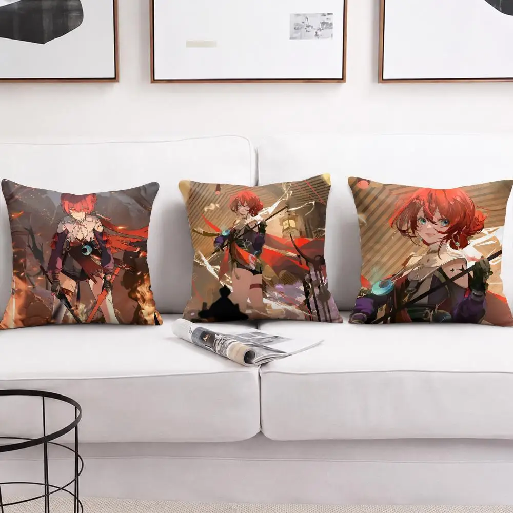 Danjin Wuthering Waves Cushion Cover Short Plush Soft Double-Sided Printing Pillow Case Cozy Sofa Bedroom Home Decor Gift
