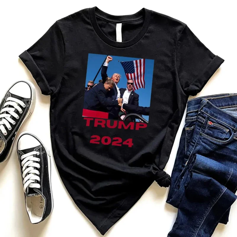 Fight Trump 2024 Rally Shooting T Shirts for Women Men New Fashion Summer Short Sleeve T-shirts Funny Assassinated Top Tees