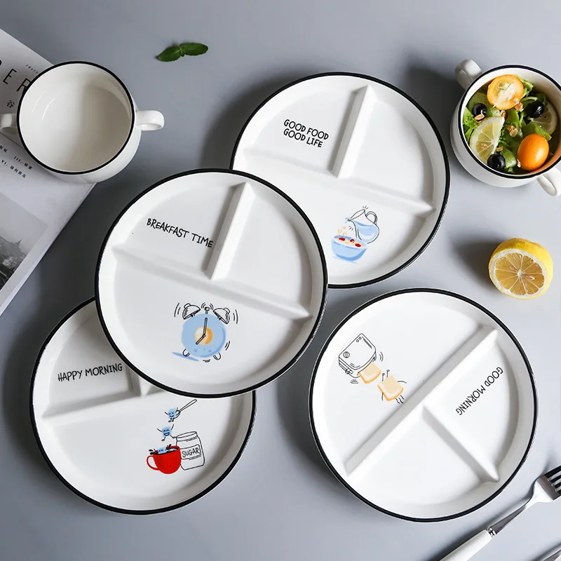 Dinner Plates Ceramic Plate Student Plate Dividing Plates Fat Reducing Plate Three Compartment Plate Household Microwave Oven