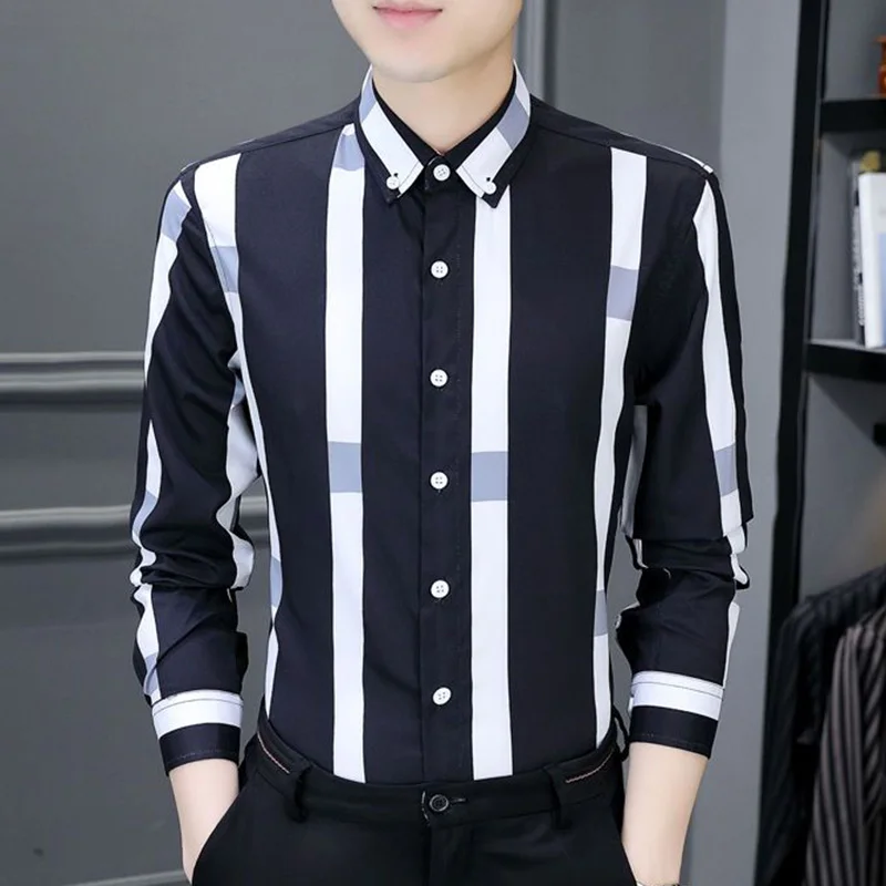 Fashion Lapel Button All-match Striped Business Shirts Men\'s Clothing 2023 Autumn New Oversized Casual Tops Loose Korean Shirt