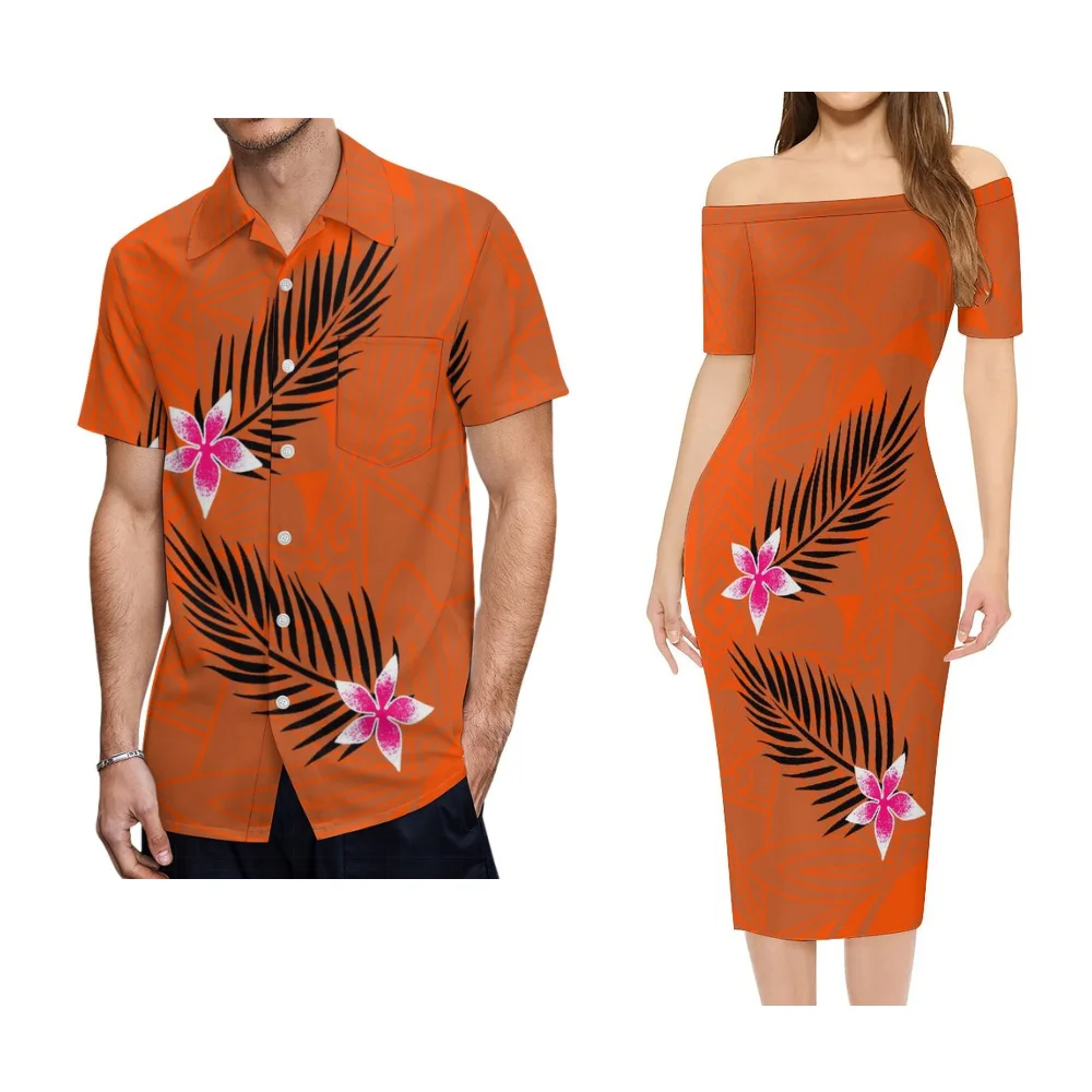 2025 Vestidos populares ajustados con un solo hombro para mujer, ropa polinesia, vestidos de noche de cóctel samoano y camisas para hombre