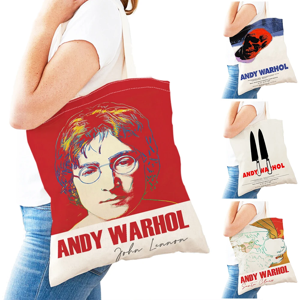 ANDY WARHOL Women Shopping Bags Double Print Casual Lady Shopper Bag Reusable Canvas Girl Travel Shoulder Tote Handbag