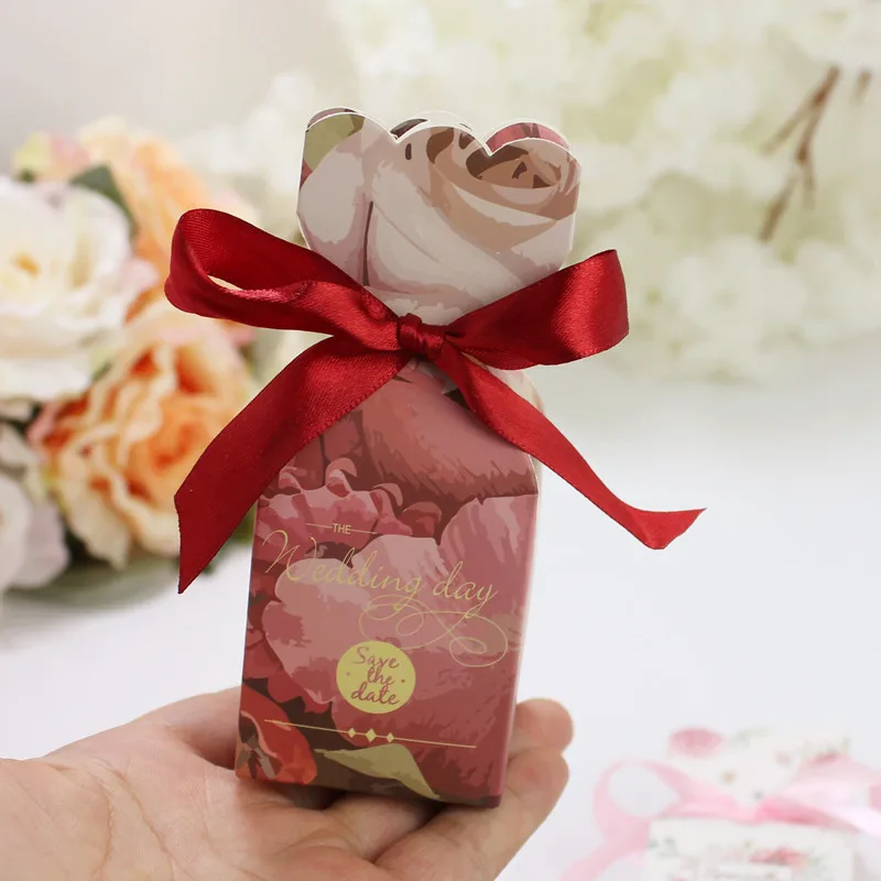 10 Stück Fischschwanz-Vase, Pralinenschachtel, Blumenmuster, Hochzeitstag, Geschenkbox, Verpackung, Box mit Band, Babyparty, Geburtstag, Party-Dekoration – Detail 12