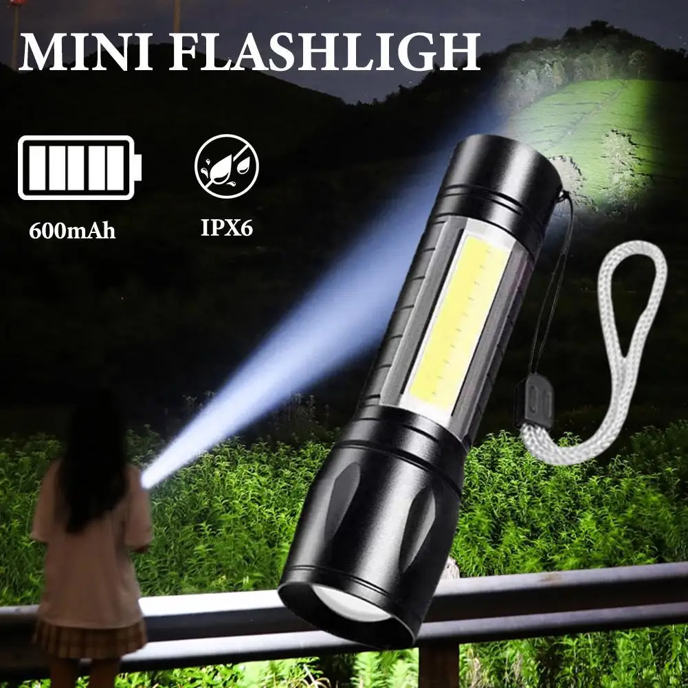 Mini LED Flashlight COB+XPE Portable Torch USB Charging Camping Lantern Zoomable Focus Light Tactical Flashlight With Pen Clip