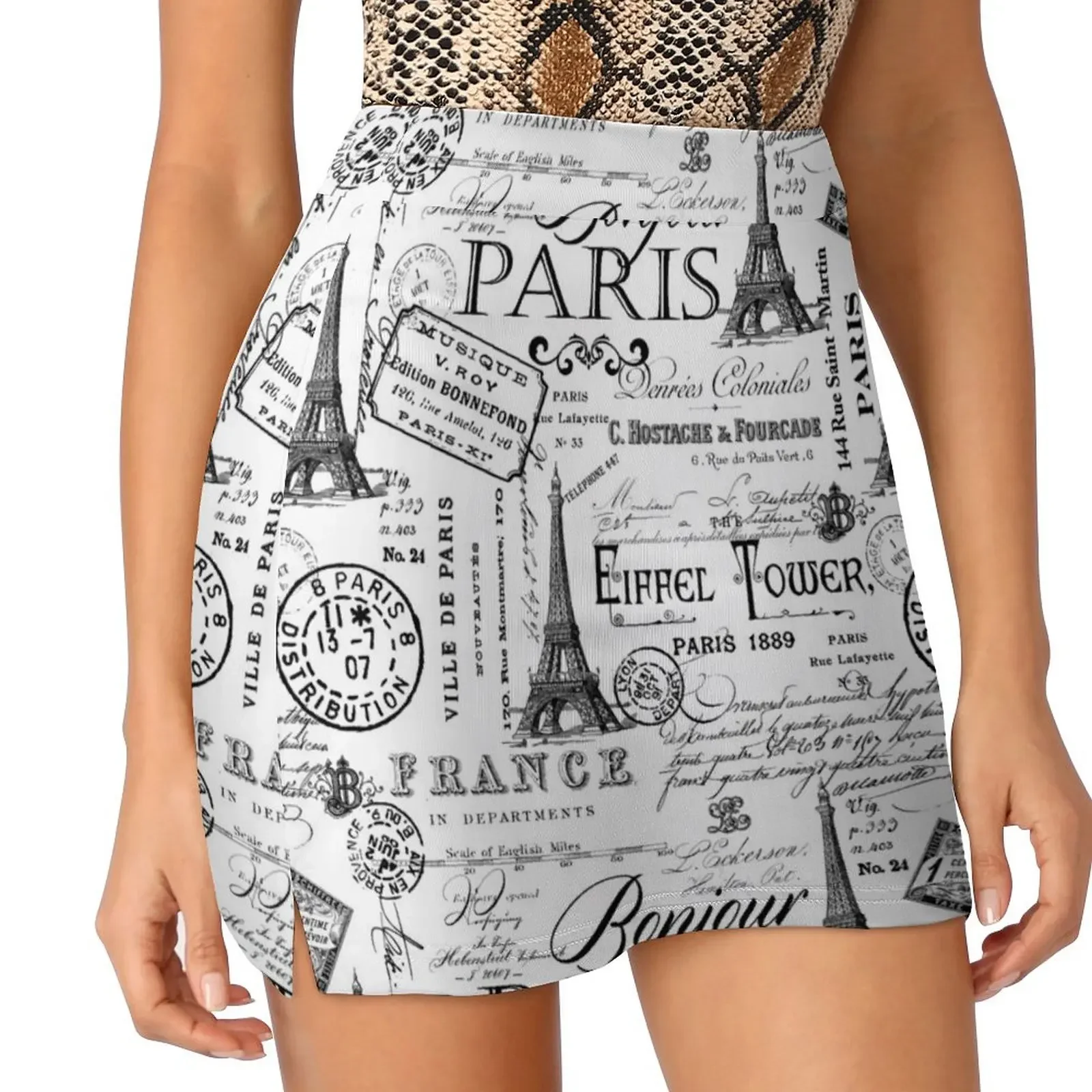 

Vintage Paris Black And White Nostalgic Pattern Mini Skirt short skirt for women fashion korean clothing