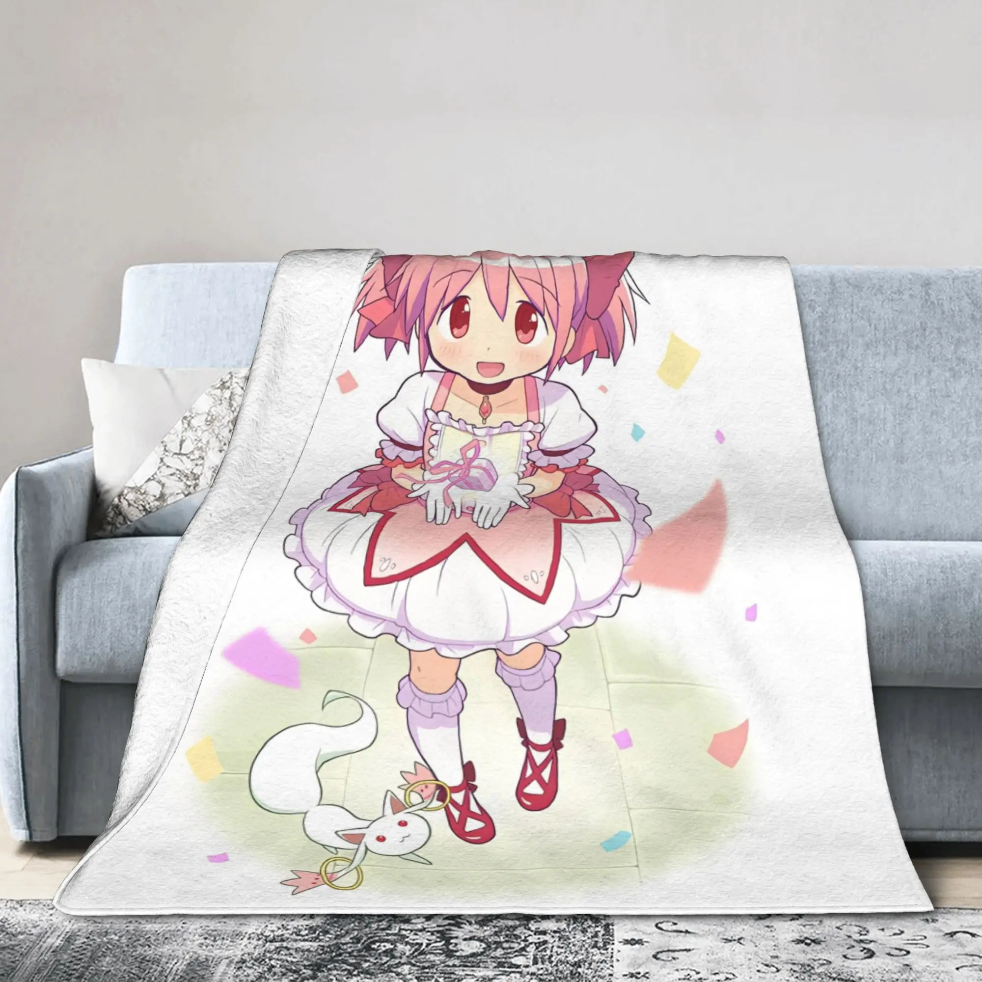 Puella Magi Madoka Magica Knitted Blanket Cute Anime  Flannel Throw Blankets Home Couch Decoration Soft Warm Bedsprea,