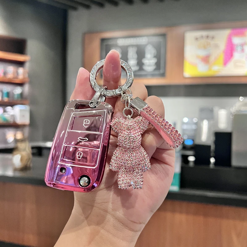 ساكورا الوردي تي بي يو لشركة فولكس فاجن جولف 7 MK7 سكودا سيات اوكتافيا كومبي ليون إيبيزا كوبترا الوجه حافظة مفاتيح السيارة غطاء فوب كيرينغ اكسسوارات