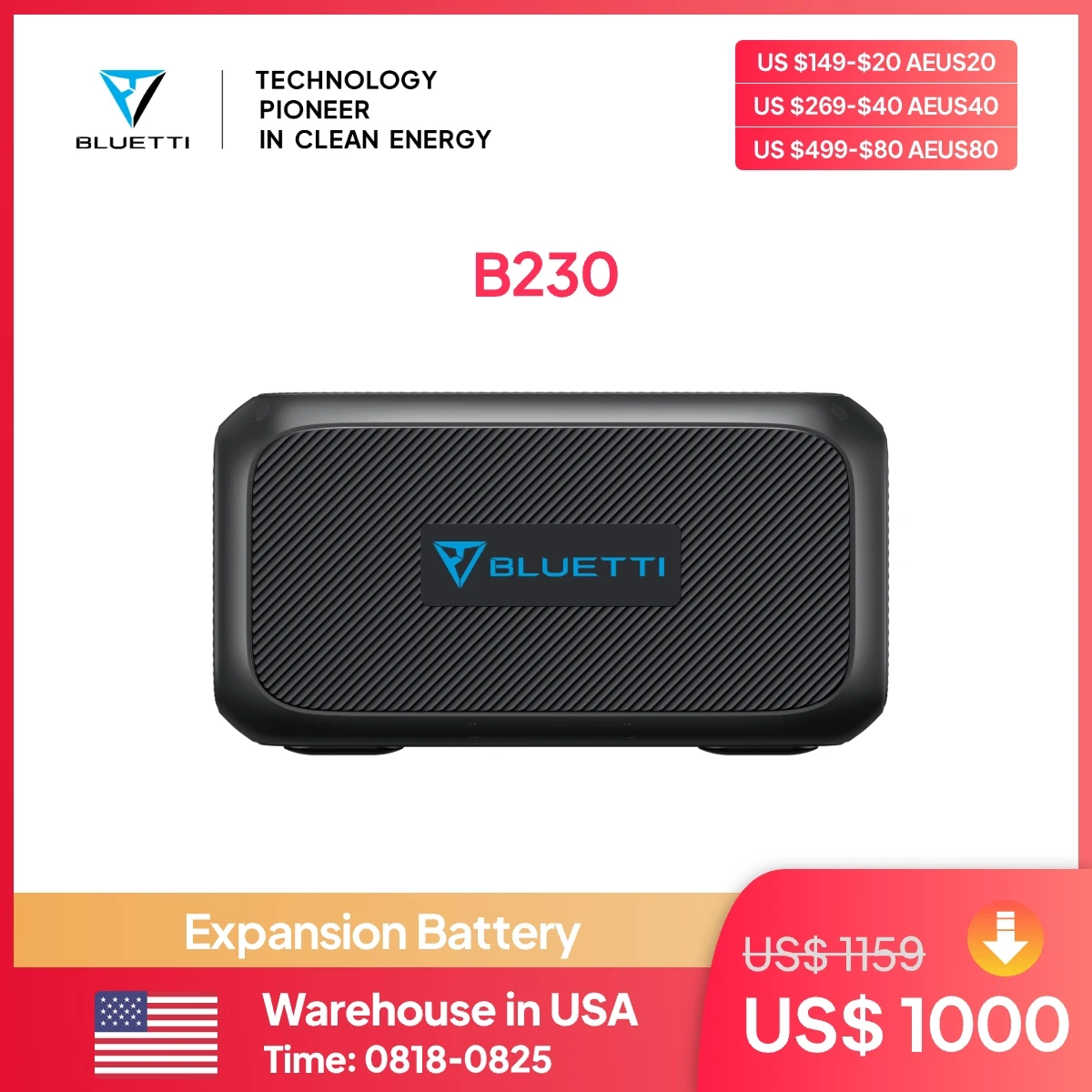 

US Stock BLUETTI B230 Expansion Battery 2048Wh LiFePO4 Battery Pack for AC200MAX/AC200P/EP500Pro/EB150/EB240 Extra Battery