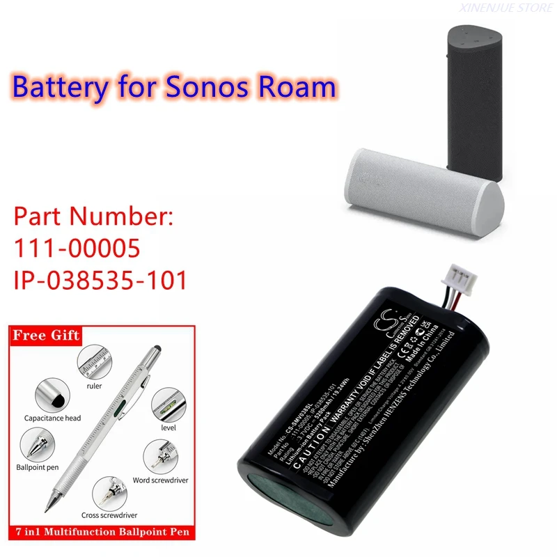 Speaker Battery 3.7V/5200mAh 111-00005, IP-038535-101 for Sonos Roam