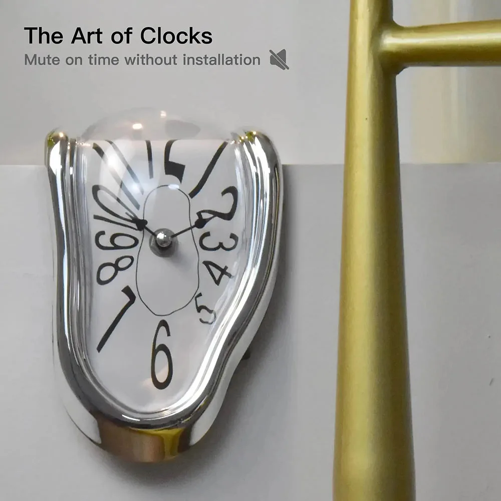 Vintage Silver Twisted Melting Clock Creative Melting Right-angle Silent Clock Decoration Home Office