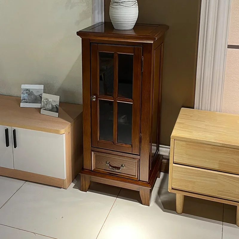 

yj7 American TV corner cabinet restaurant all solid wood ash wood storage high-quality rural small apartment side cabinet