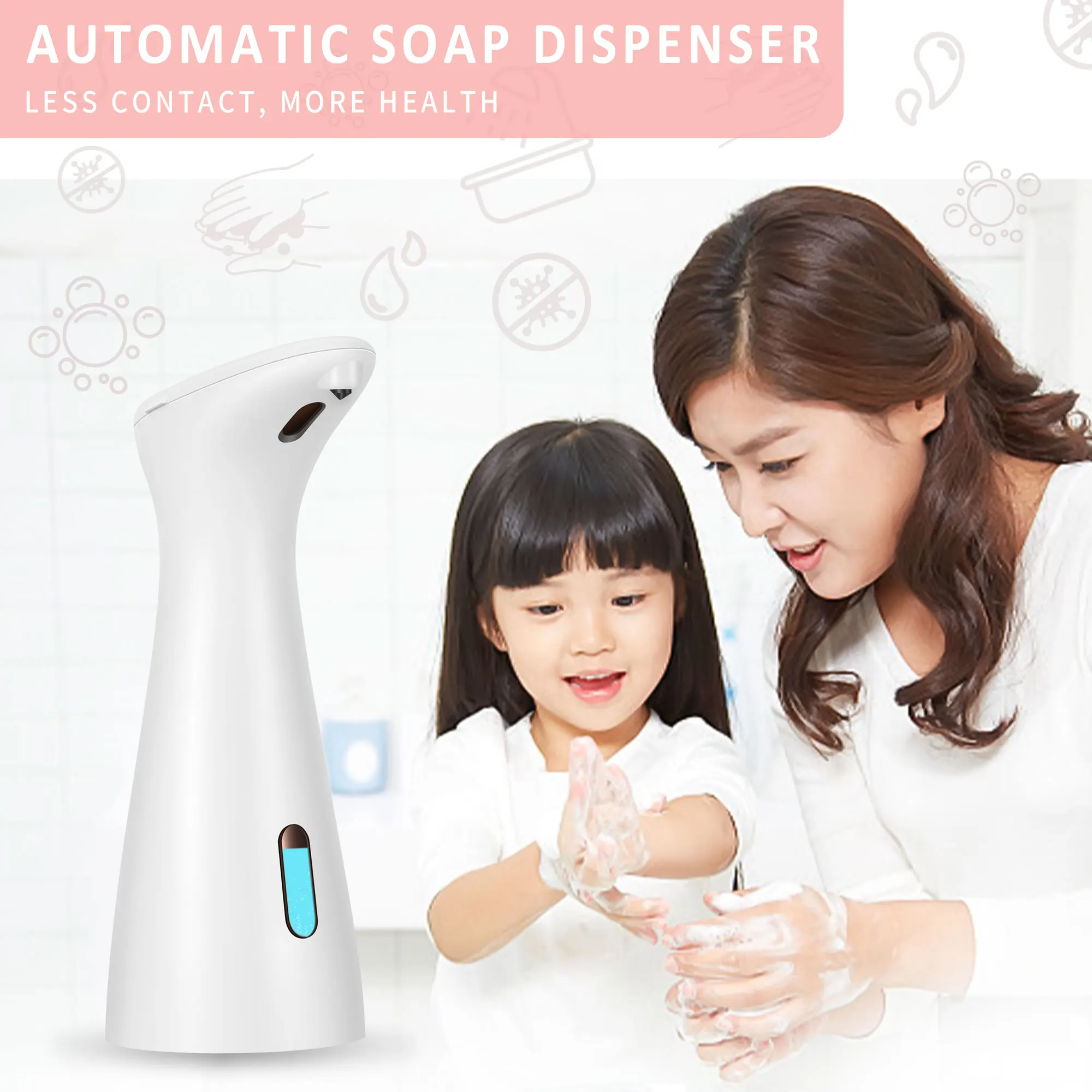 Premium Waterproof ABS Smart Touch‑Free Soap Dispenser White Automatic Sensor Hand Sanitizer Device for Bathroom Kitchen Househo