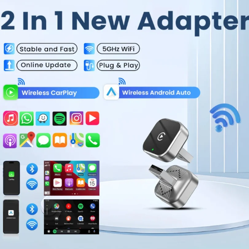 

Wireless 2IN1 CarPlay Android Auto Wireless Supermini Box Adapter Plug And Play Dongle Bluetooth WiFi Fast Connect