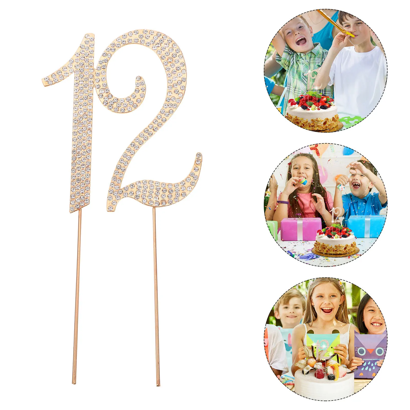 

12Th Birthday Cake Topper Rhinestone Alloy Glitter Insert Party Cake Decoration Ornament Crystal Celebration Decor