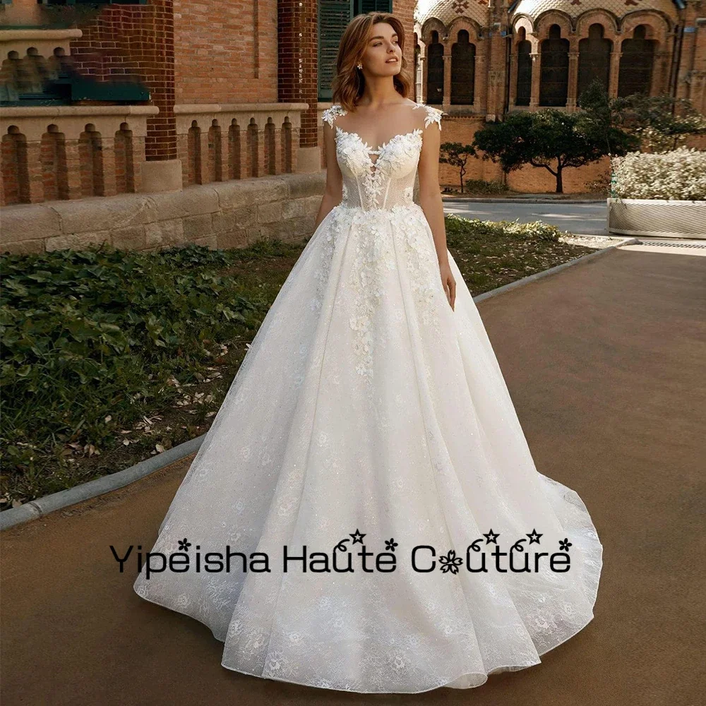 Yipeisha Empire Ivory V Neck Strapless Wedding Dresses for Ladies 2022 New A Line Sleeveless Bridal Gowns Applique Organza