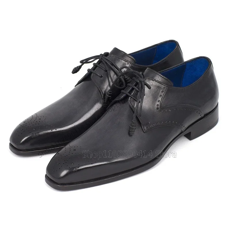 رمادي ساحة تو تنفس Strappy الرجال ديربي أحذية أزياء من الدانتل يصل حذاء رجالي فاخر اليدوية حزب مأدبة الرجال فستان أحذية #4