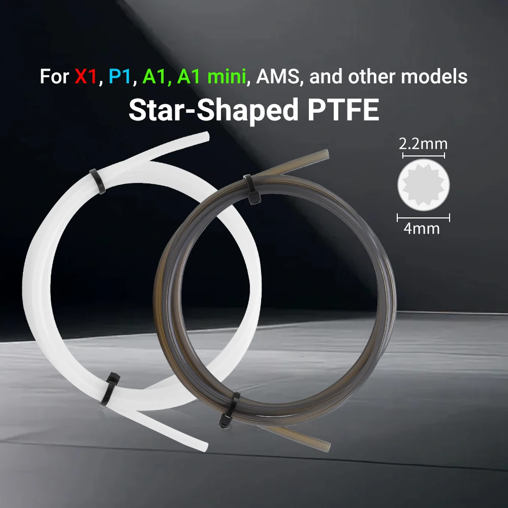

Трубка из ПТФЭ в форме звезды, внешний диаметр 4 мм, тефлоновая, с низким сопротивлением, ультрагладкая, для деталей 3D-принтеров Bamboo Lab AMS Voron