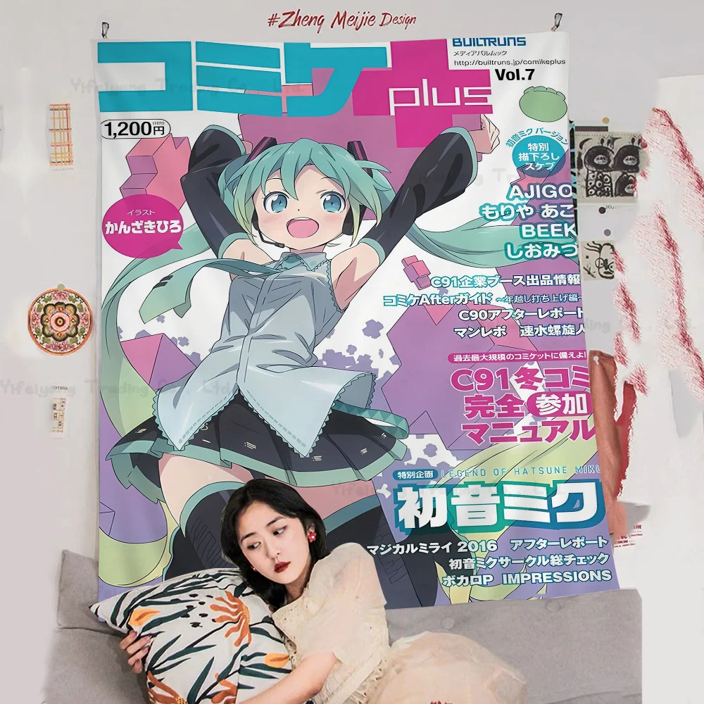 Cartoon H-HatsuneS M-Miku Tapestry Art Printing Japanese Wall Tapestry Anime Wall Hanging Home Decor