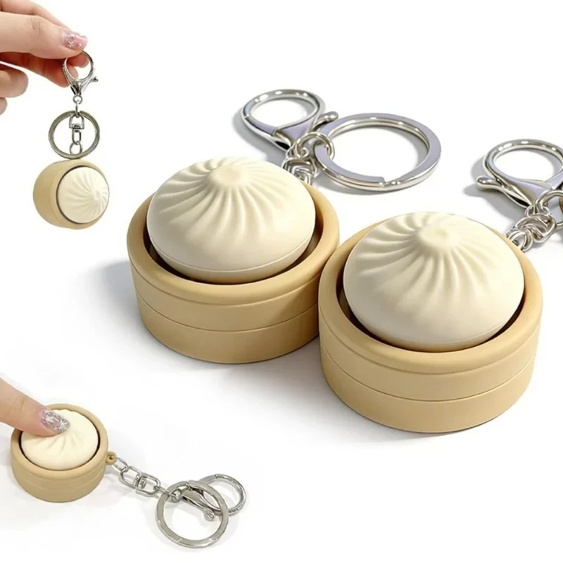 Mini Steamer Bun Pendant Key Chain Soft Simulation Clicker Portable Decompression Keyring Bag Decor