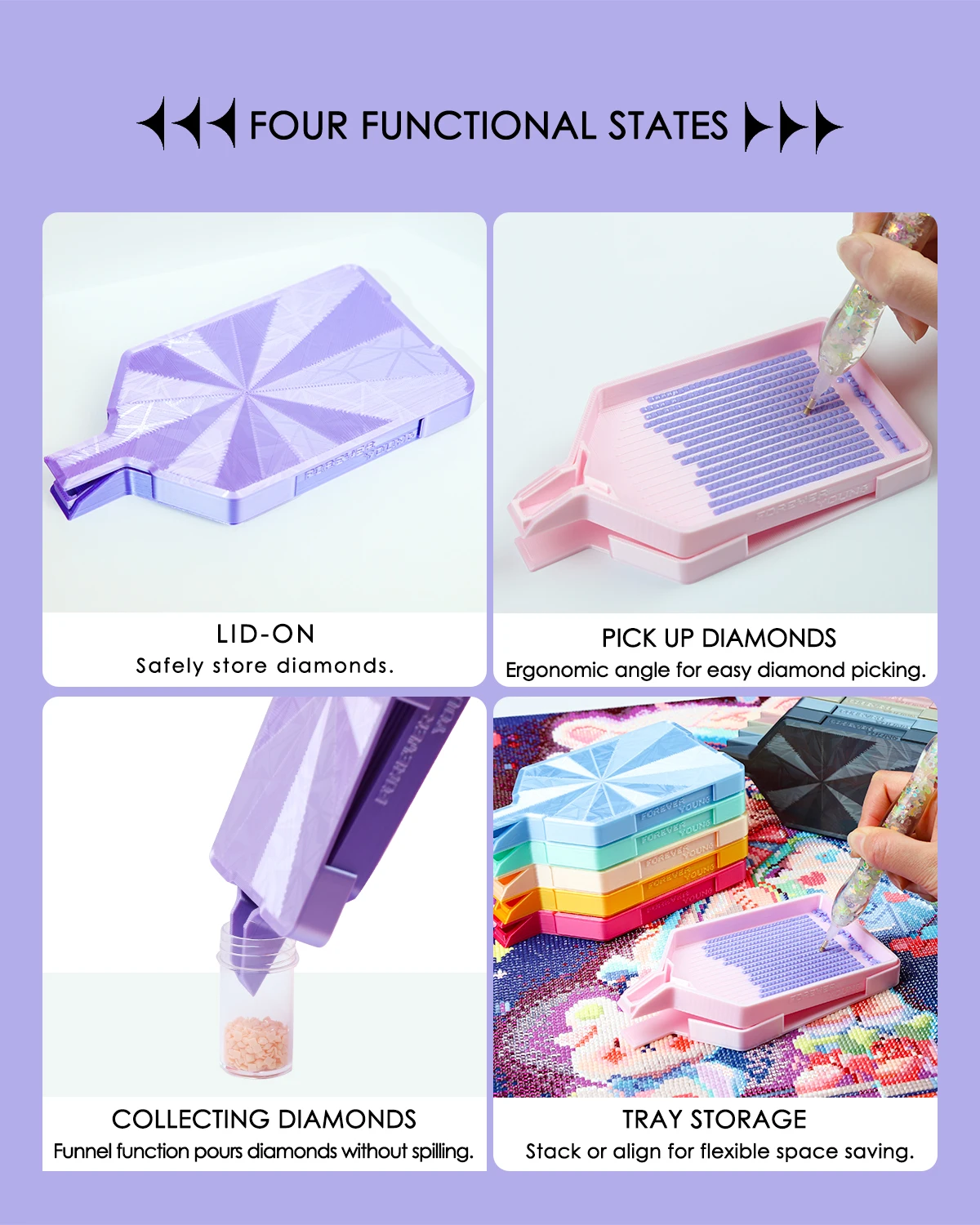 Forever Young Diamond Painting Trays, 2-Pack Set - Silk Ice Crack Round Corner Trays Organizer ,Multiple Color Matching for Gift