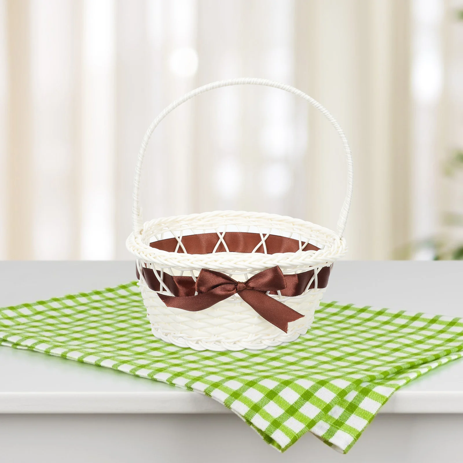 

Woven Flower Basket with Handle Cute Girl Basket for Bridal Shower Petals Throwing Ceremony