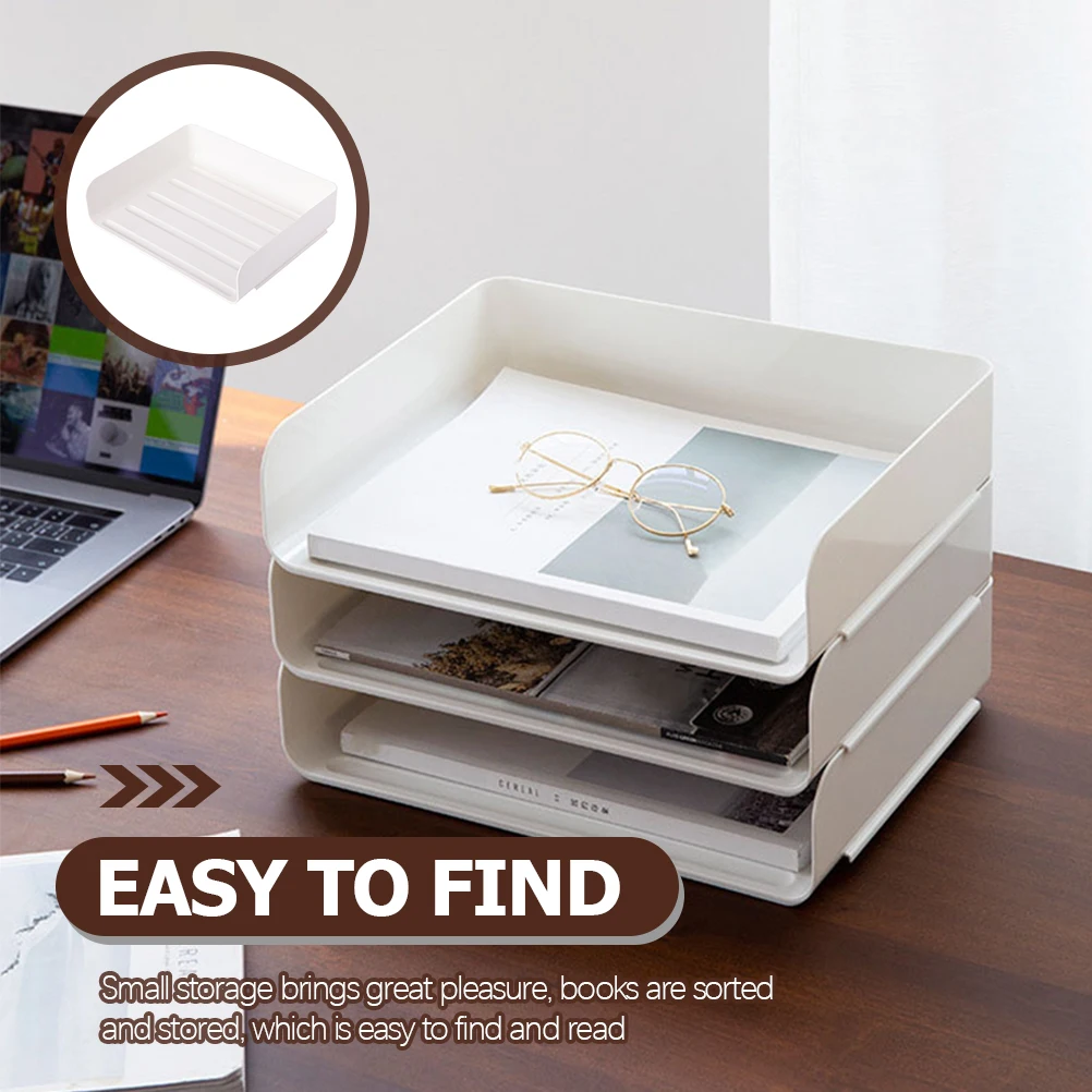 Desktop ganizer White Plastic Stackable Desk ganizer Desk File Document Tray Document Tray File Holder Folder Cabinet