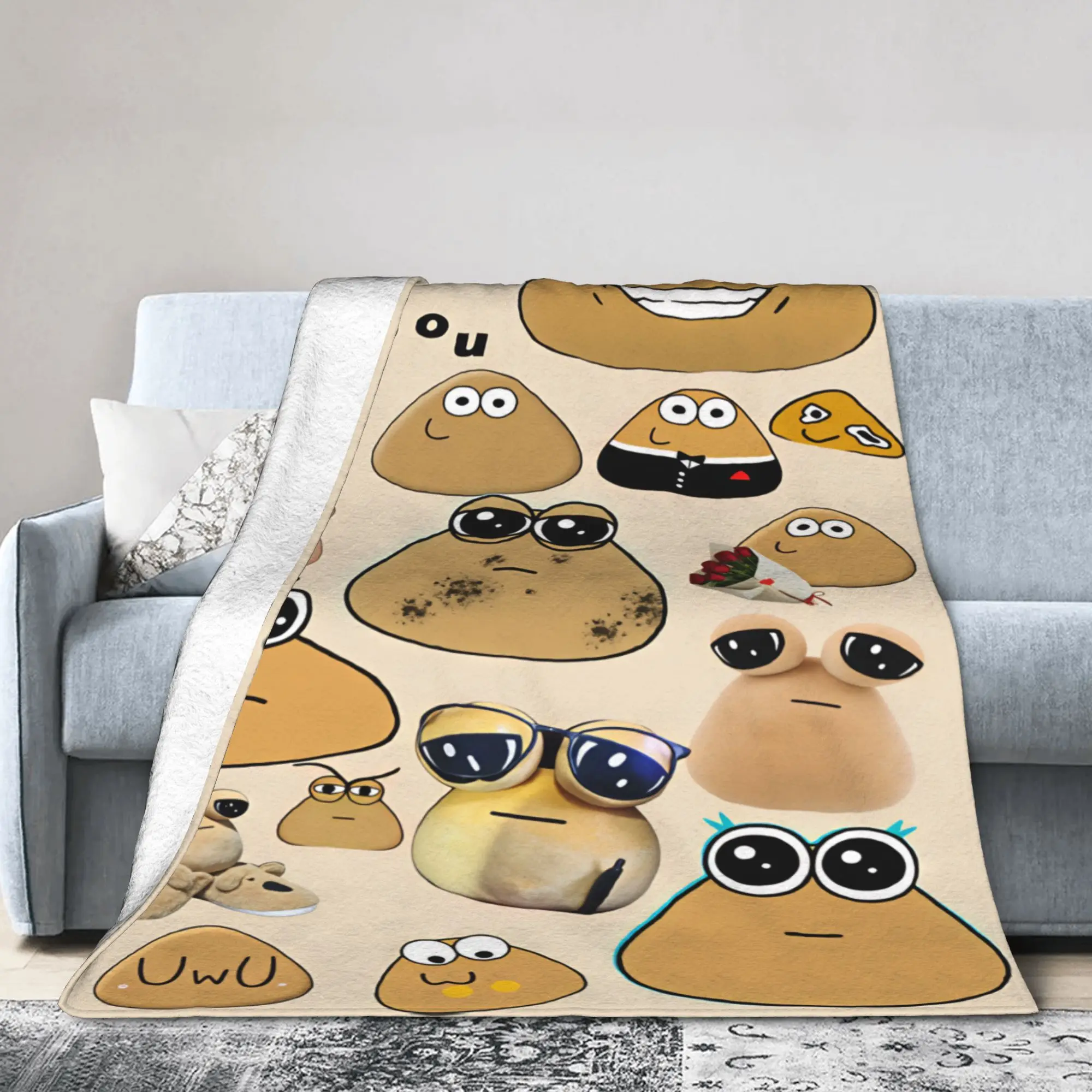 Pet Alien Pou Animated Television Flannel Blanket Warm Bedding Throws for Couch Bed Decorative Funny Bedspread Sofa Bed Cover