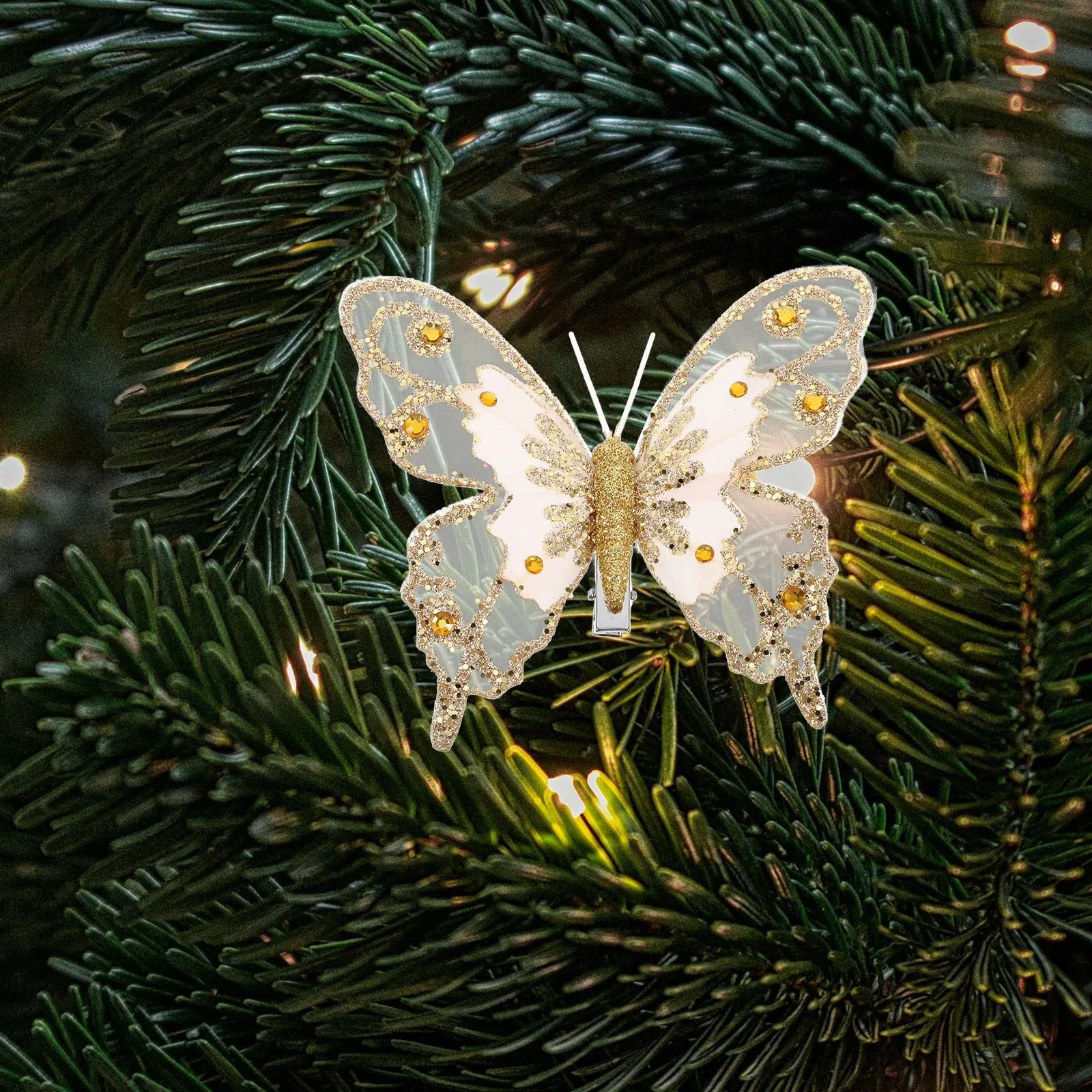 

3Pcs Butterfly Ornaments Glitter Hollow 3D Simulation Butterflies for Christmas Tree Hanging Decor DIY Festive Holiday