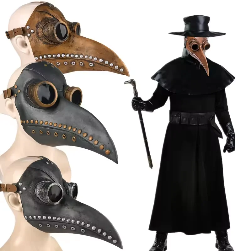 Funny Medieval Steampunk Black Rubber Plague Doctor Bird Mask Latex Punk Cosplay Masks Beak Adult Halloween Event Cosplay  Props