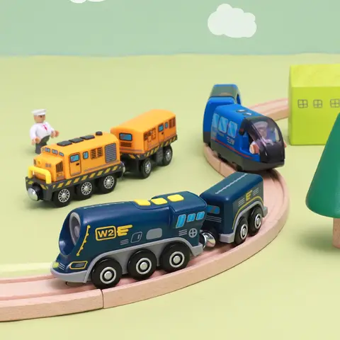 Batteridrivet lokomotivset passar för träjärnvägsspår kraftfullt motor kulelektriskt tåg för pojkar och flickor present 6 best sales kultågsleksak - №4