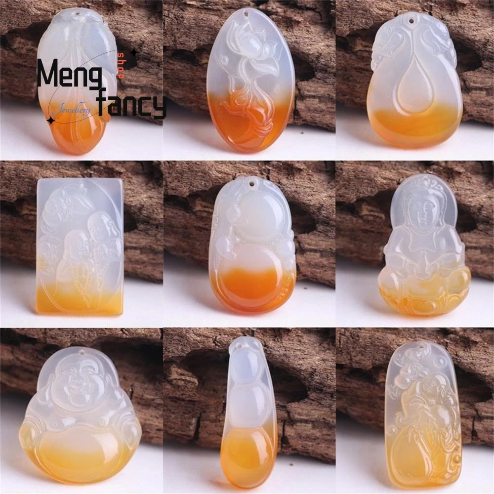 

Natural Ice-type Chalcedony Colorful Guanyin Buddha Goldfish Ruyi Jade Agate Pendant Popular Fashion Jewelry Couple Holiday Gift
