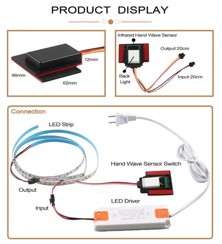 Berührungsloser Infrarot-Sensor-Schalter für Spiegelleuchten, Handbewegungssensor, intelligenter Infrarot-Sensor-Schalter 12V für Badezimmerspiegel – Detail 3