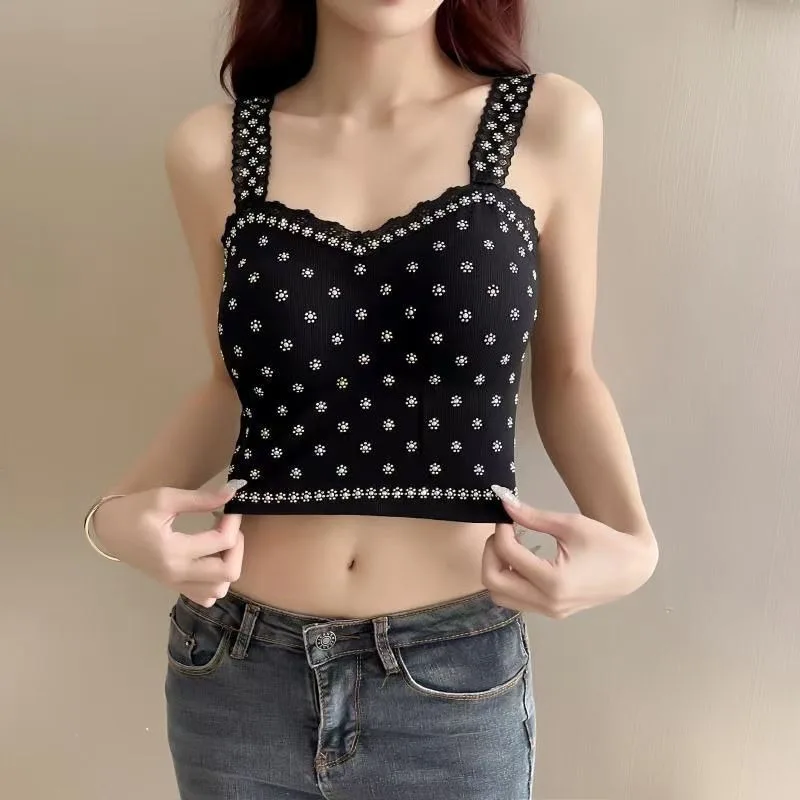 Hot Diamond Beauty Vest Lace Diamond Stylish Chest Wrap Bright Diamond No Steel Rim Anti-light Sling Bottom Vest