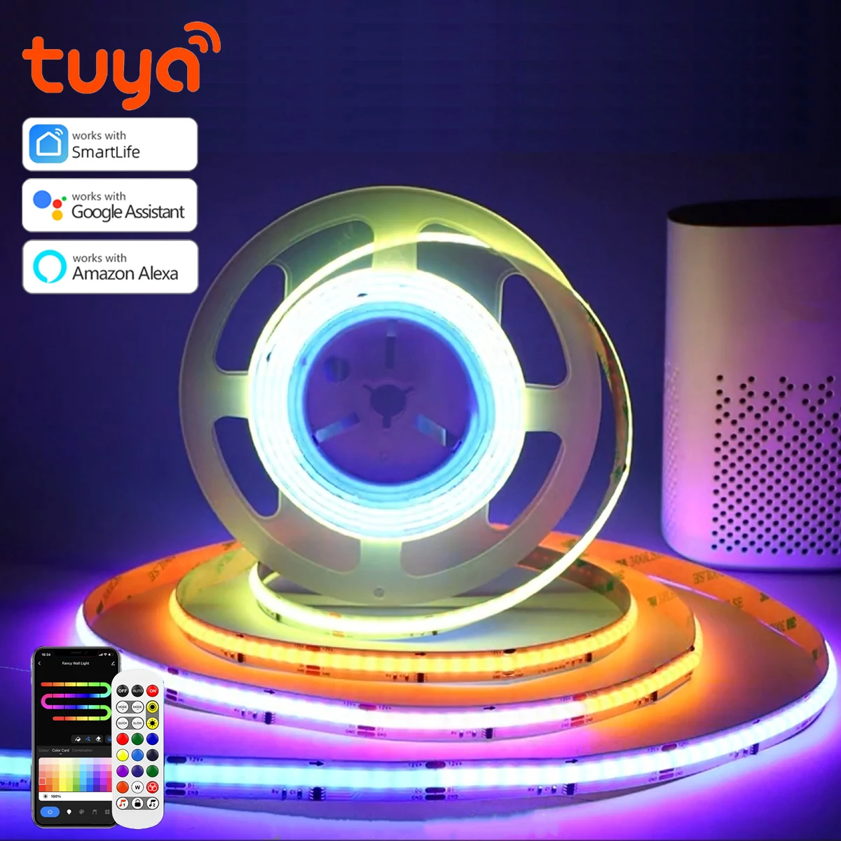 

RGBIC LED COB Strip Light 12V Tuya WIFI Smart Light Управление через приложение Адресный неоновый свет Dearmcolor Домашний бар Настенная вечеринка Крутой декор