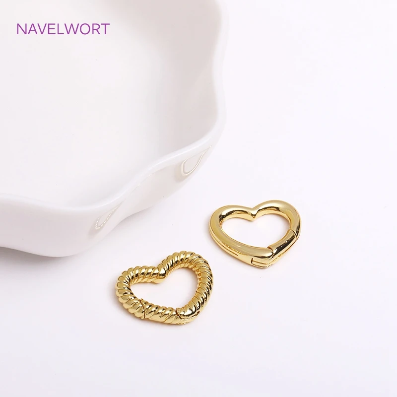 Trendy 18K Gold Plated Brass Heart/Oval Carabiner Spring Clasps Push Clasp For DIY Handmade Jewelry Making Accessories