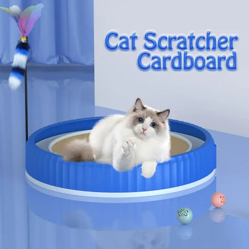 3 In 1 Round Cat Turntable Scratcher Board Multifunctional Cat Scratcher Lounge Bed And Teaser Toy Keeps Your Cat Entertained