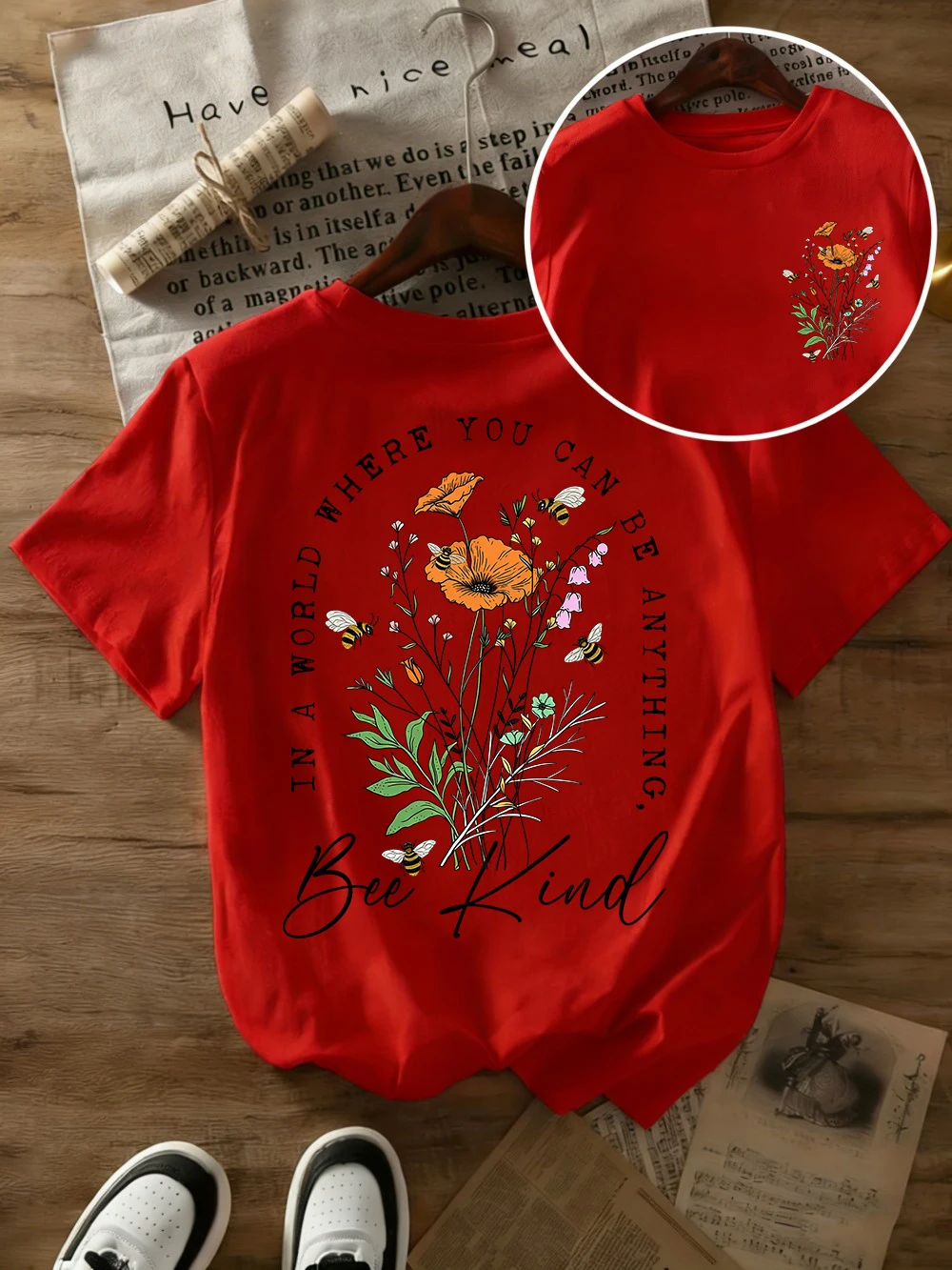 Sommer-T-Shirts mit wunderschönen Blumendrucken für Damen, übergroße T-Shirts aus Baumwolle, einfache O-Ausschnitt-Kurzarm-Tops, lässige Damenkleidung – Detail 21