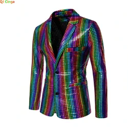 Spring New Rainbow Striped Suit Jacket Men's Fashion Blazer Black Blue Silver Wedding Party Dress Coat S M L XL XXL XXXL