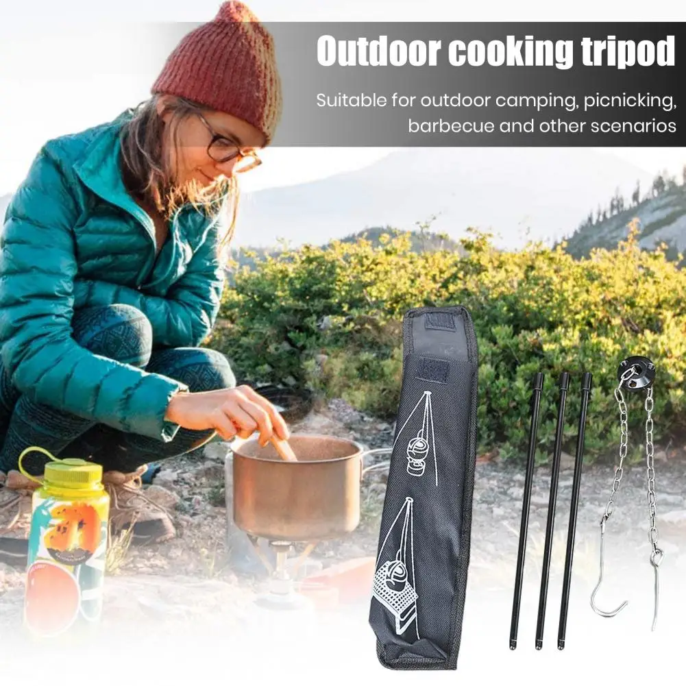 Outdoor Bonfire Tripod Portable Pot Bracket Camping Picnic Campfire Cooking Pot Hanging Chain Triangle Support Stand Rack