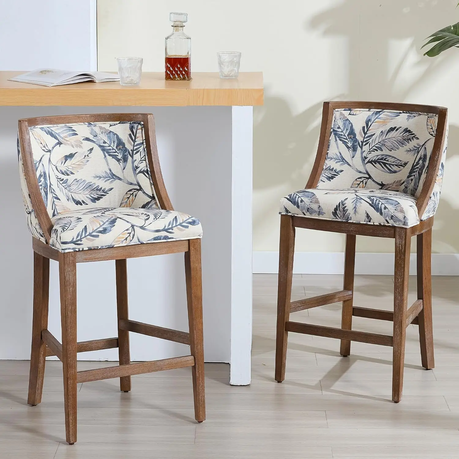 Farmhouse Bar Stools Set Of 2 Counter Height Barstools With Curved Back Upholstered Counter Stools For Kitchen Island Bar Pub