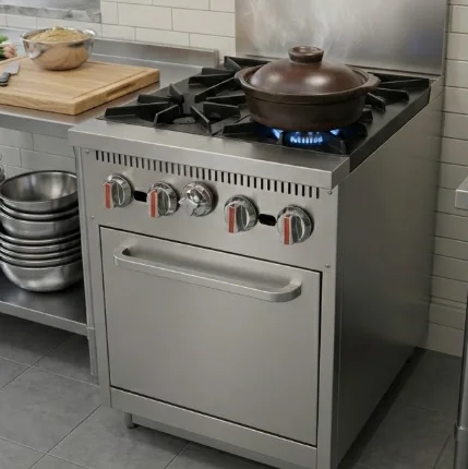 

Коммерческая газовая плита с четырьмя конфорками и духовкой, энергосберегающий режим, легко чистится, двухтопливная, из нержавеющей стали