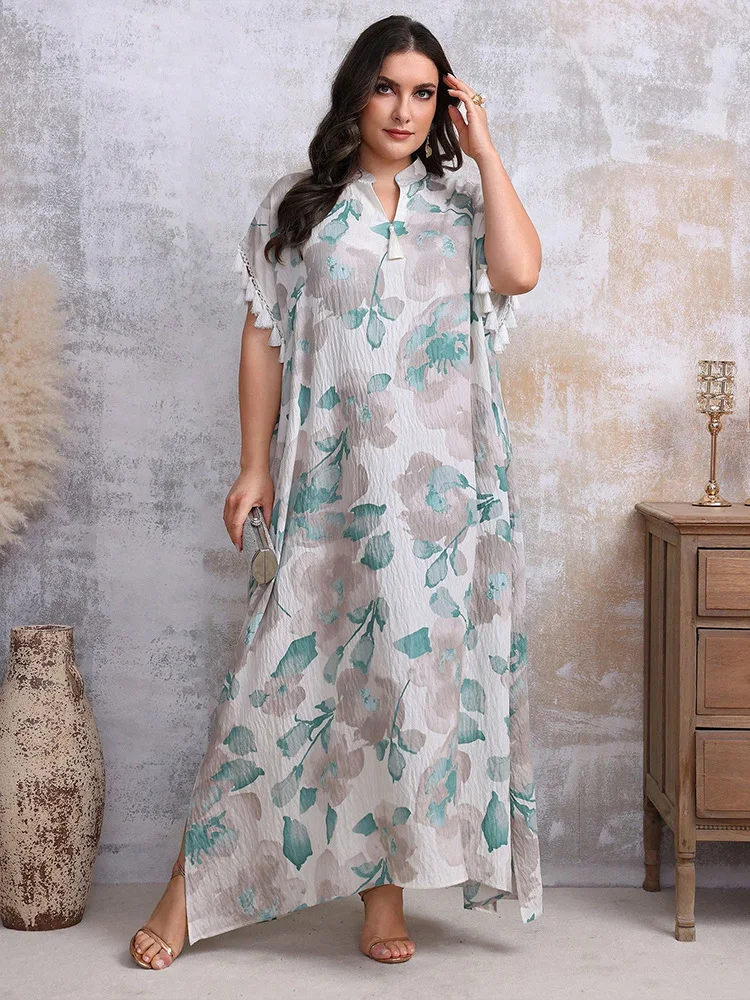 

Muslim Dress for Women Party Abaya Dresses Print Tassel Arab Long Robe Morocco Dubai Kaftan Vestidos Jalabiya Ramadan Eid 2025
