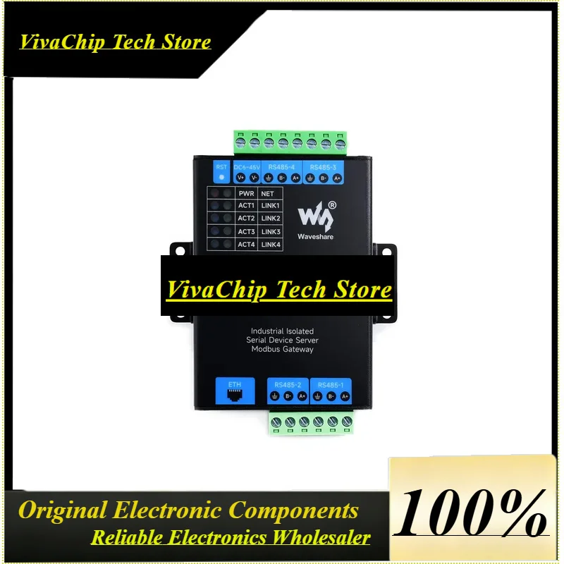 VivaC4-RS485 To RJ45 Ethernet Serial Server, 4 Channels RS485 Operation, Rail-Mount Industrial Isolated Serial Module,