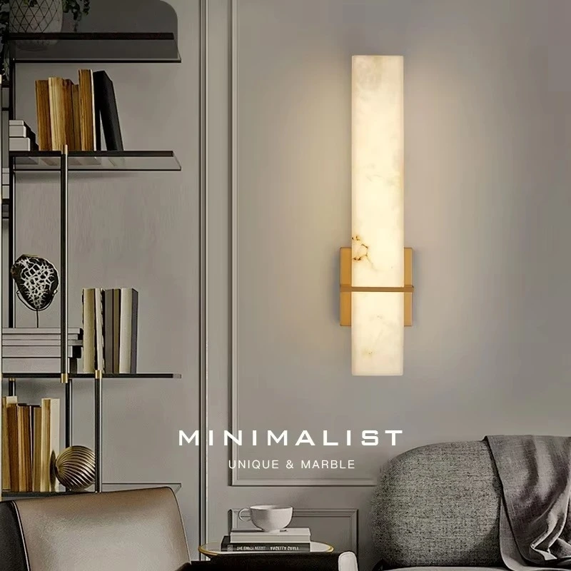 

Modern Natural Marble Wall Lamp Vila Living Room Luxury Copper Wall Light Bedside Lamp For Bedroom Staircase Hallway Lighting