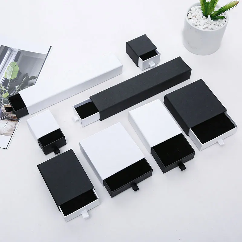 

Шкатулка для ювелирных изделий, коробка черно-белая с ящиками для колец, серег, цепочек, браслетов, Подарочная коробка для хранения ювелирных изделий